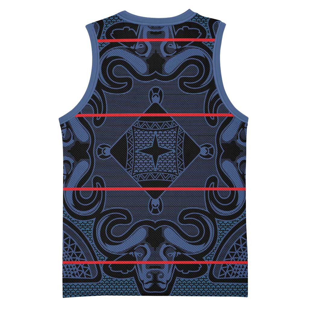 Basotho Blanket Basketball Jersey Lesotho Motlatsi Seanamarena Heritage - Blue - African Pride