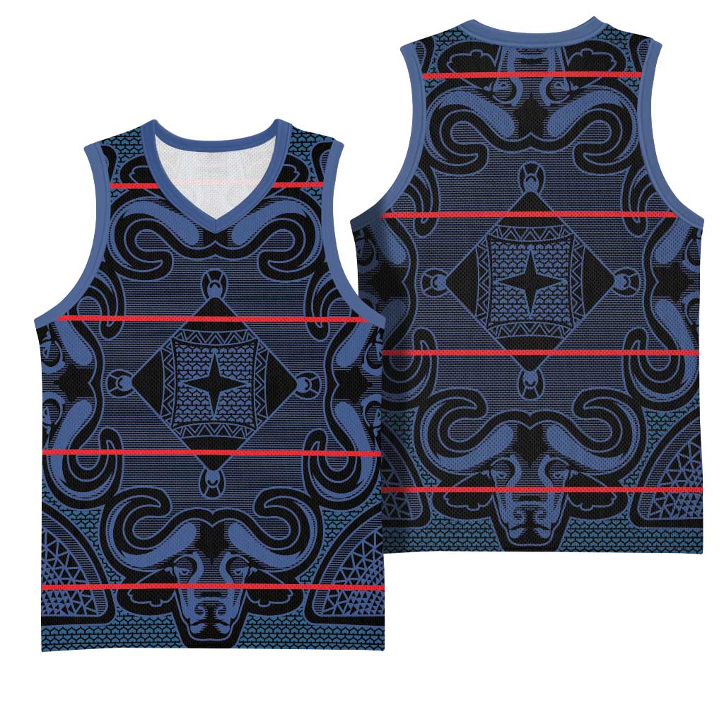 Basotho Blanket Basketball Jersey Lesotho Motlatsi Seanamarena Heritage - Blue - African Pride