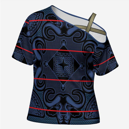 Lesotho Seanamarena - Motlatsi Cross Shoulder Shirt Basotho Traditional Blanket Style - Blue