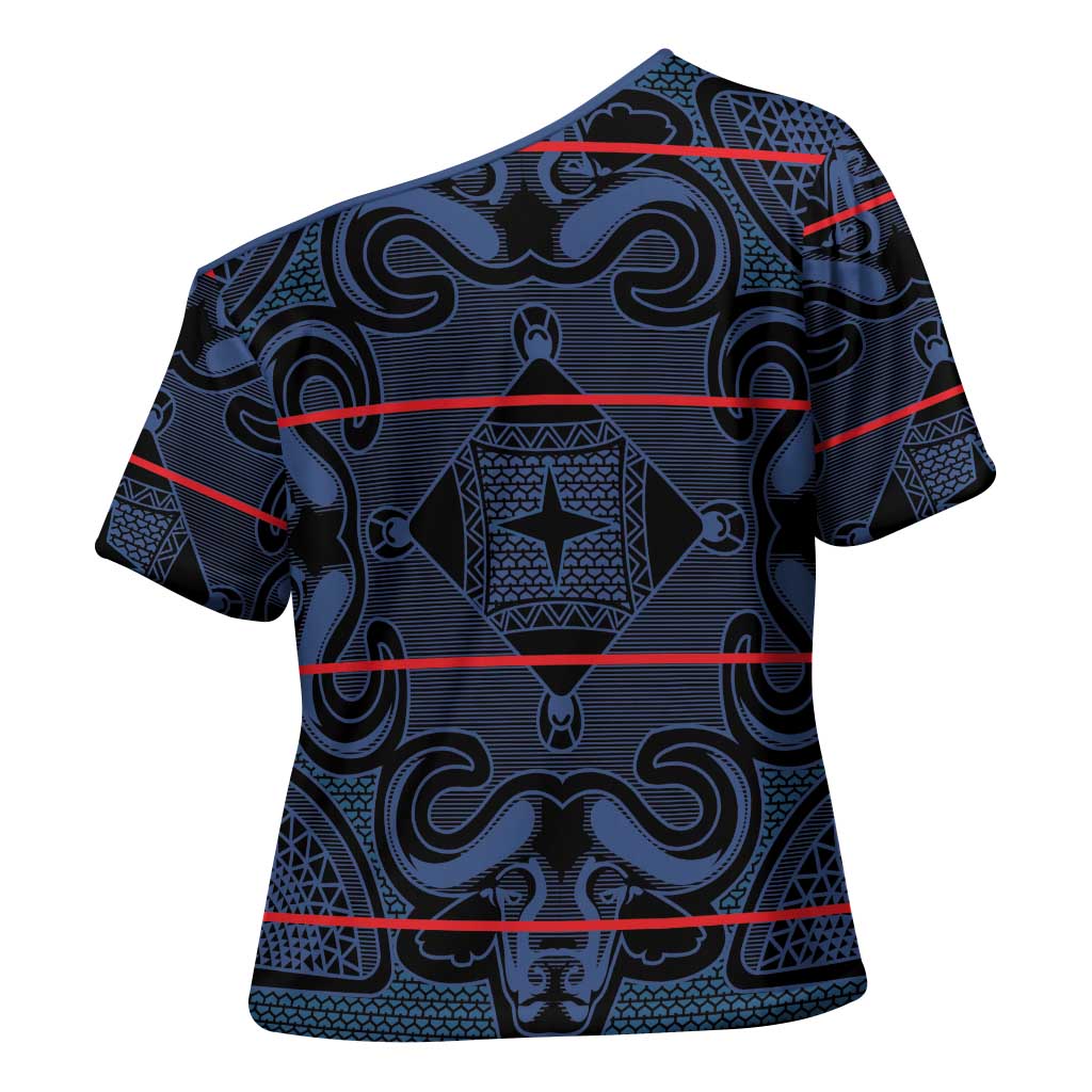 Lesotho Seanamarena - Motlatsi Cross Shoulder Shirt Basotho Traditional Blanket Style - Blue