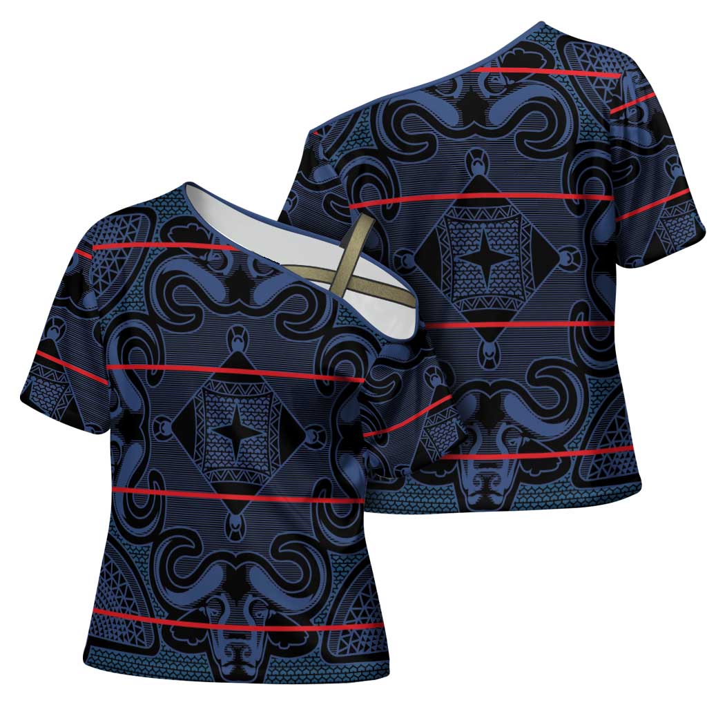 Lesotho Seanamarena - Motlatsi Cross Shoulder Shirt Basotho Traditional Blanket Style - Blue