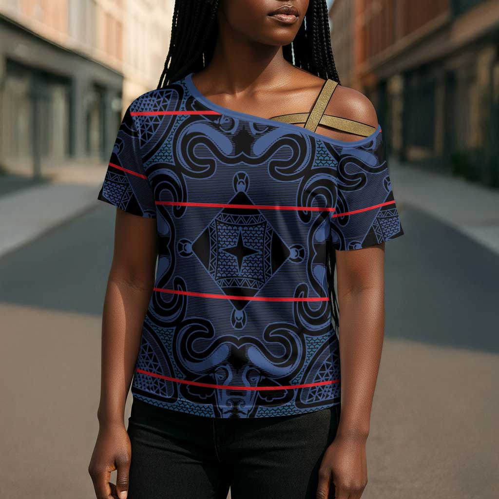 Lesotho Seanamarena - Motlatsi Cross Shoulder Shirt Basotho Traditional Blanket Style - Blue