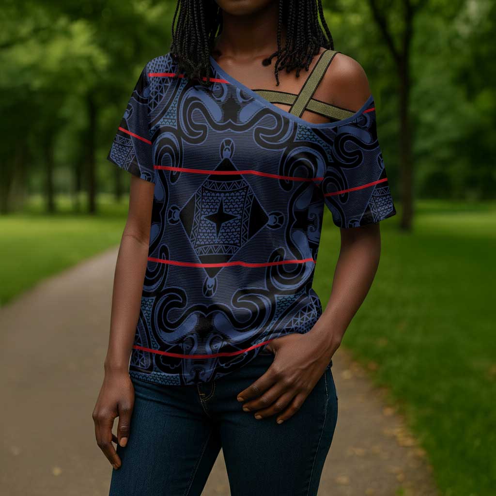 Lesotho Seanamarena - Motlatsi Cross Shoulder Shirt Basotho Traditional Blanket Style - Blue