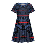 Basotho Blanket Kid Short Sleeve Dress Lesotho Motlatsi Seanamarena Heritage - Blue - African Pride