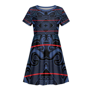 Basotho Blanket Kid Short Sleeve Dress Lesotho Motlatsi Seanamarena Heritage - Blue - African Pride