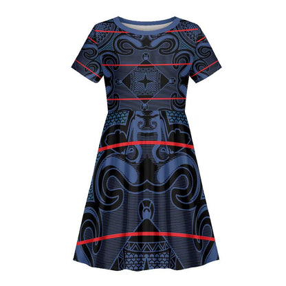 Basotho Blanket Kid Short Sleeve Dress Lesotho Motlatsi Seanamarena Heritage - Blue - African Pride