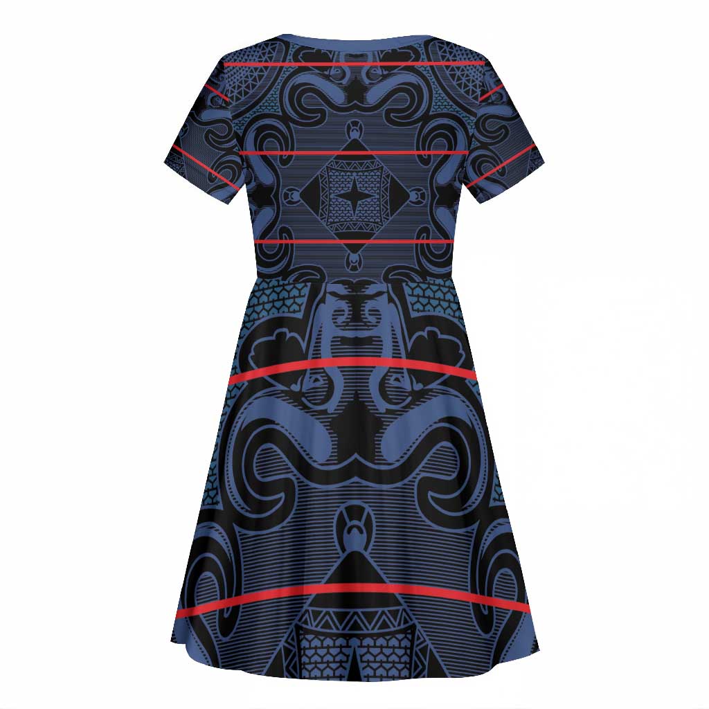 Basotho Blanket Kid Short Sleeve Dress Lesotho Motlatsi Seanamarena Heritage - Blue - African Pride