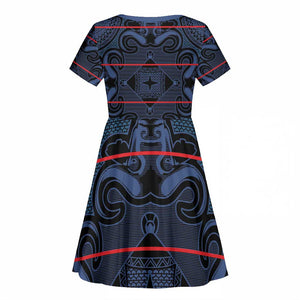 Basotho Blanket Kid Short Sleeve Dress Lesotho Motlatsi Seanamarena Heritage - Blue - African Pride