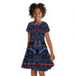 Basotho Blanket Kid Short Sleeve Dress Lesotho Motlatsi Seanamarena Heritage - Blue - African Pride