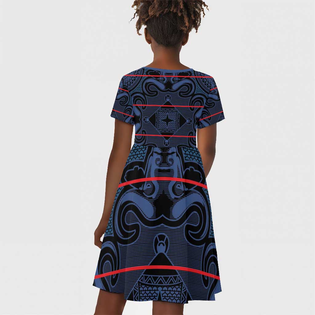 Basotho Blanket Kid Short Sleeve Dress Lesotho Motlatsi Seanamarena Heritage - Blue - African Pride