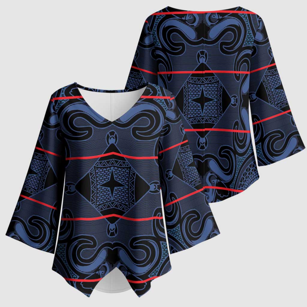 Lesotho Seanamarena - Motlatsi Kimono Sleeve Blouse Basotho Traditional Blanket Style - Blue