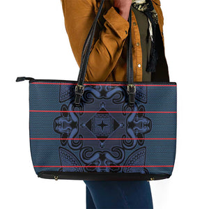 Basotho Blanket Leather Tote Bag Lesotho Motlatsi Seanamarena Heritage - Blue - African Pride