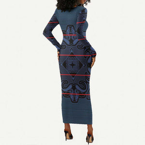 Basotho Blanket Long Sleeve Bodycon Dress Lesotho Motlatsi Seanamarena Heritage - Blue - African Pride
