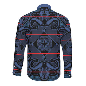 Basotho Blanket Long Sleeve Button Shirt Lesotho Motlatsi Seanamarena Heritage - Blue - African Pride