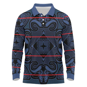 Basotho Blanket Long Sleeve Polo Shirt Lesotho Motlatsi Seanamarena Heritage - Blue - African Pride