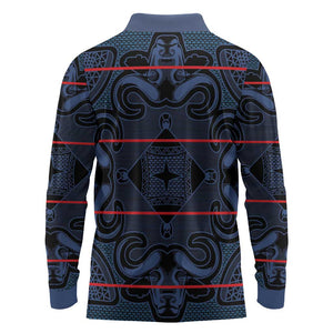 Basotho Blanket Long Sleeve Polo Shirt Lesotho Motlatsi Seanamarena Heritage - Blue - African Pride