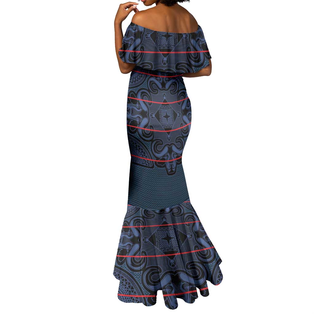 Basotho Blanket Mermaid Dress Lesotho Motlatsi Seanamarena Heritage - Blue - African Pride