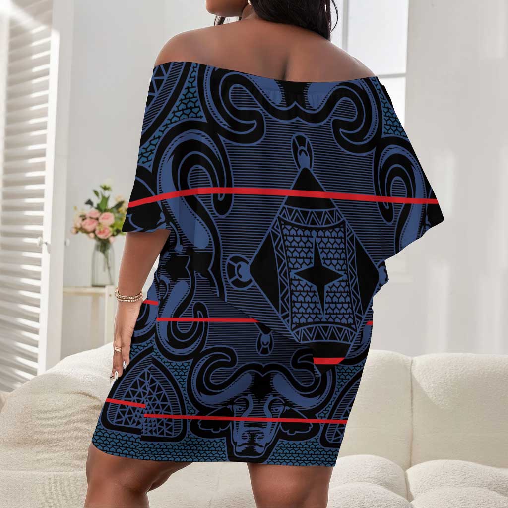 Basotho Blanket Off Shoulder Short Dress Lesotho Motlatsi Seanamarena Heritage - Blue - African Pride