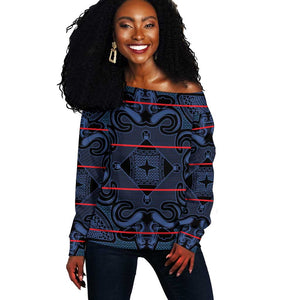 Basotho Blanket Off Shoulder Sweater Lesotho Motlatsi Seanamarena Heritage - Blue - African Pride