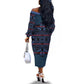 Basotho Blanket Off The Shoulder Long Sleeve Dress Lesotho Motlatsi Seanamarena Heritage - Blue - African Pride
