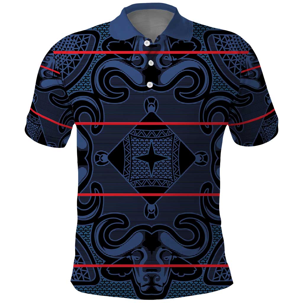 Basotho Blanket Polo Shirt Lesotho Motlatsi Seanamarena Heritage - Blue - African Pride