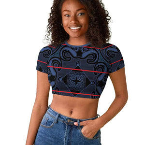 Basotho Blanket Raglan Cropped T shirt Lesotho Motlatsi Seanamarena Heritage - Blue - African Pride