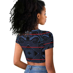 Basotho Blanket Raglan Cropped T shirt Lesotho Motlatsi Seanamarena Heritage - Blue - African Pride