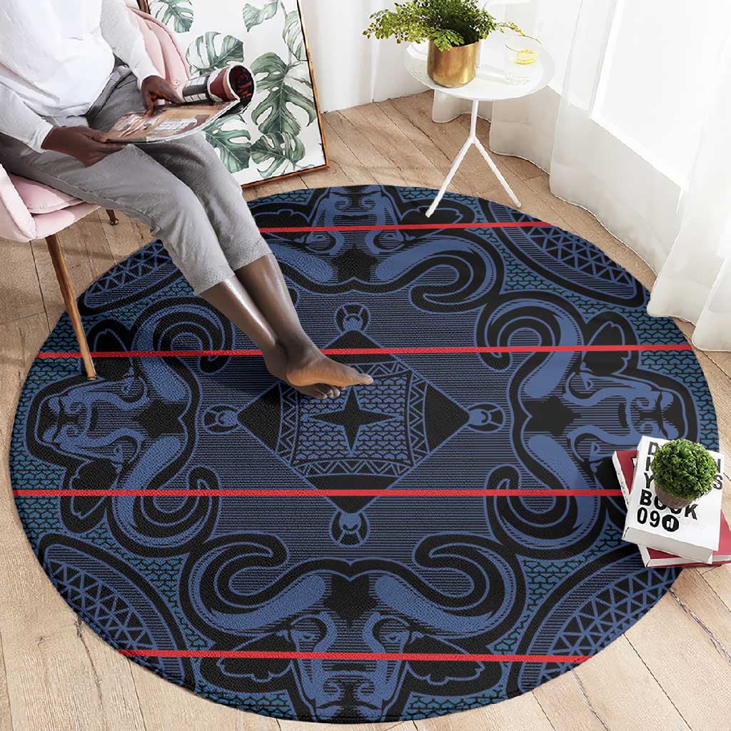 Basotho Blanket Round Carpet Lesotho Motlatsi Seanamarena Heritage - Blue - African Pride