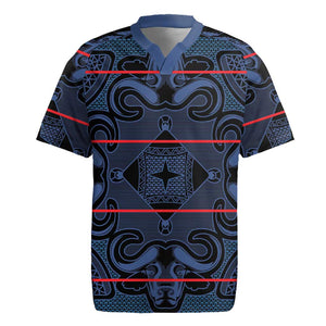Basotho Blanket Rugby Jersey Lesotho Motlatsi Seanamarena Heritage - Blue - African Pride