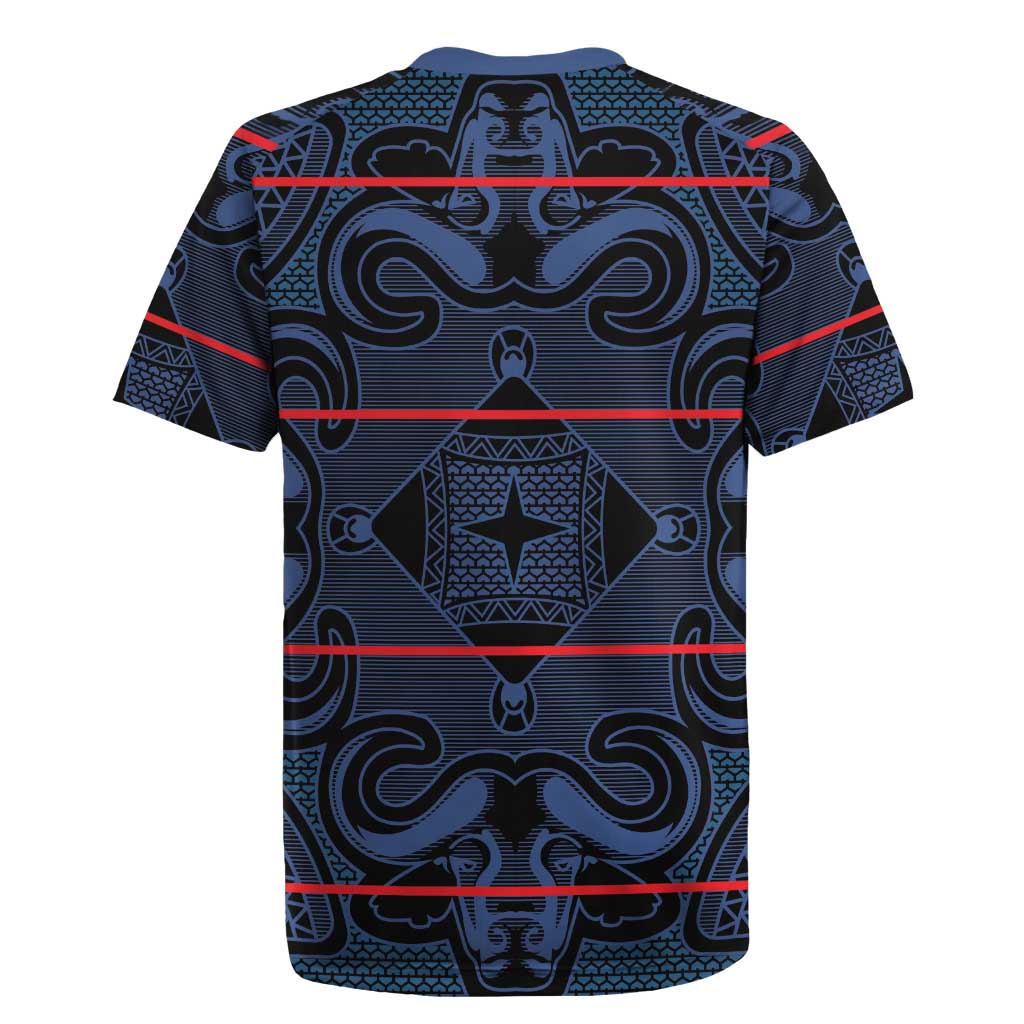 Basotho Blanket Rugby Jersey Lesotho Motlatsi Seanamarena Heritage - Blue - African Pride
