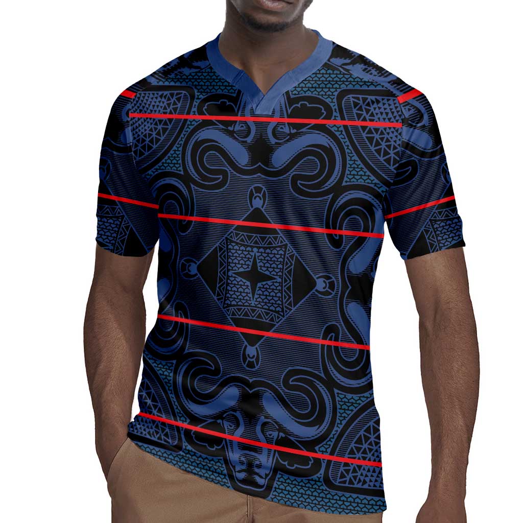 Basotho Blanket Rugby Jersey Lesotho Motlatsi Seanamarena Heritage - Blue - African Pride