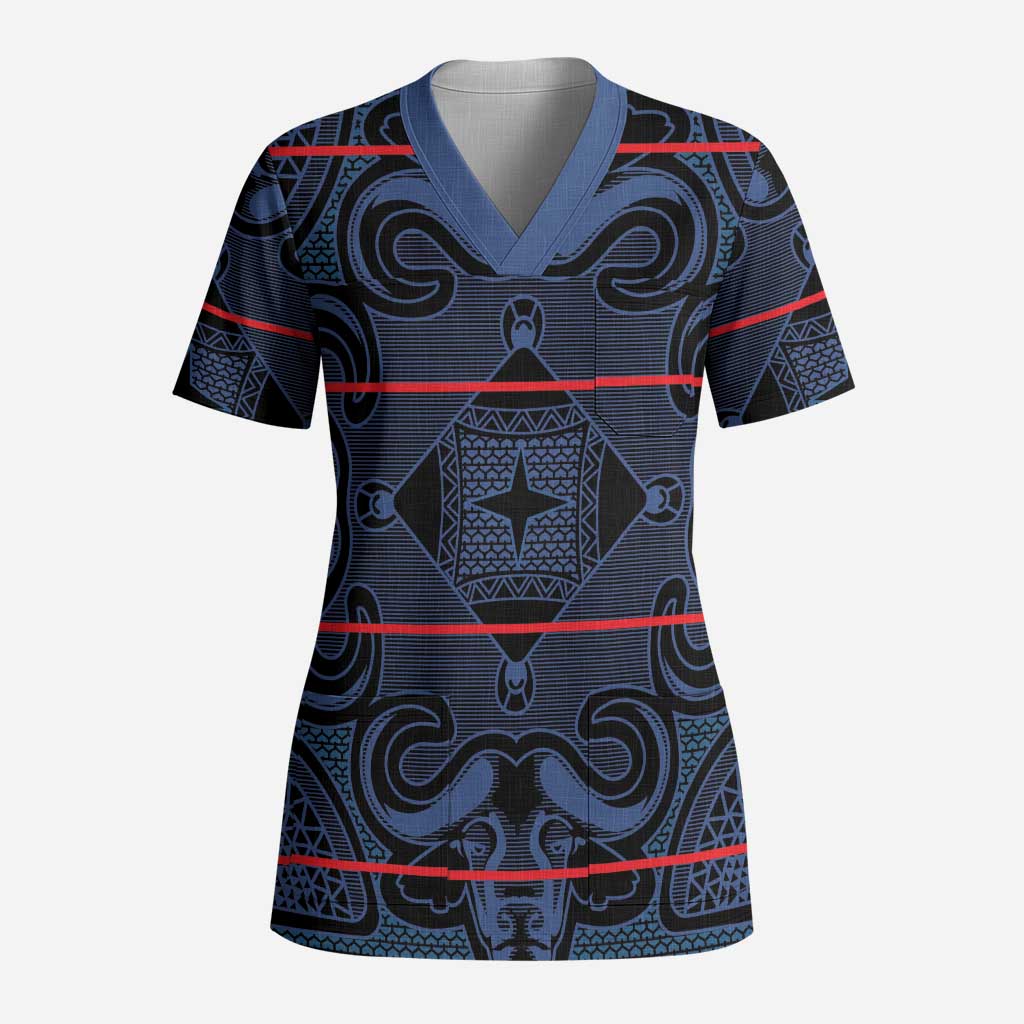 Lesotho Seanamarena - Motlatsi Scrub Top Basotho Traditional Blanket Style - Blue - African Pride