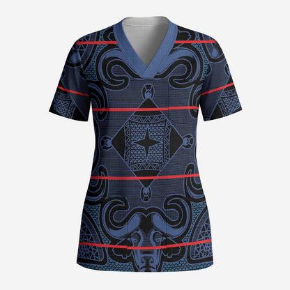 Lesotho Seanamarena - Motlatsi Scrub Top Basotho Traditional Blanket Style - Blue - African Pride