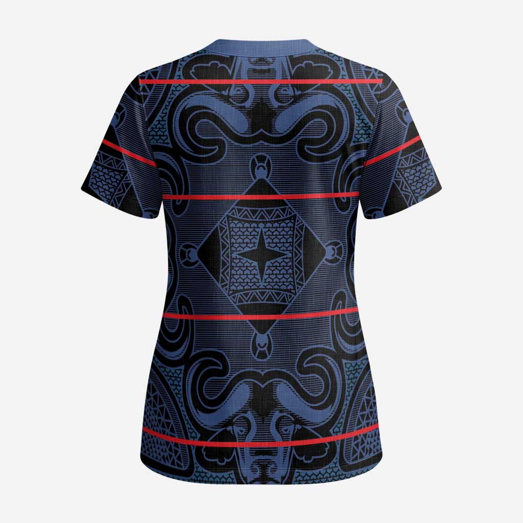 Lesotho Seanamarena - Motlatsi Scrub Top Basotho Traditional Blanket Style - Blue - African Pride