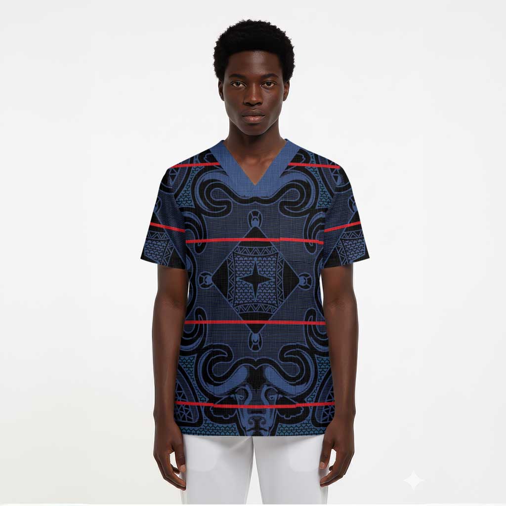 Lesotho Seanamarena - Motlatsi Scrub Top Basotho Traditional Blanket Style - Blue - African Pride