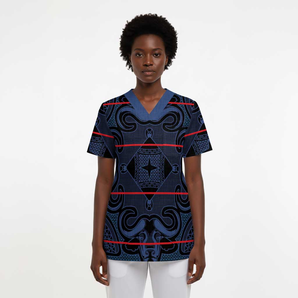 Lesotho Seanamarena - Motlatsi Scrub Top Basotho Traditional Blanket Style - Blue - African Pride