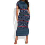 Basotho Blanket Short Sleeve Bodycon Dress Lesotho Motlatsi Seanamarena Heritage - Blue - African Pride
