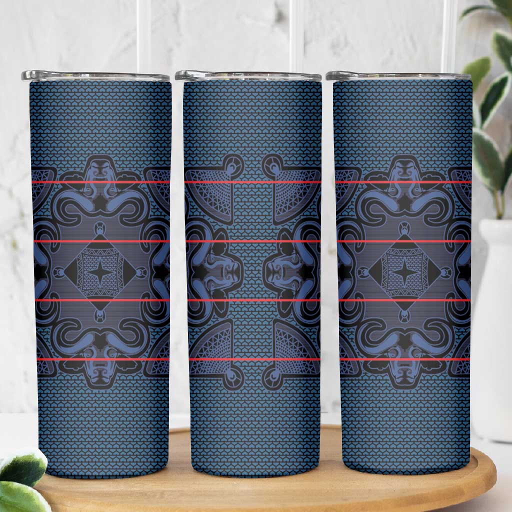 Basotho Blanket Skinny Tumbler Lesotho Motlatsi Seanamarena Heritage - Blue - African Pride