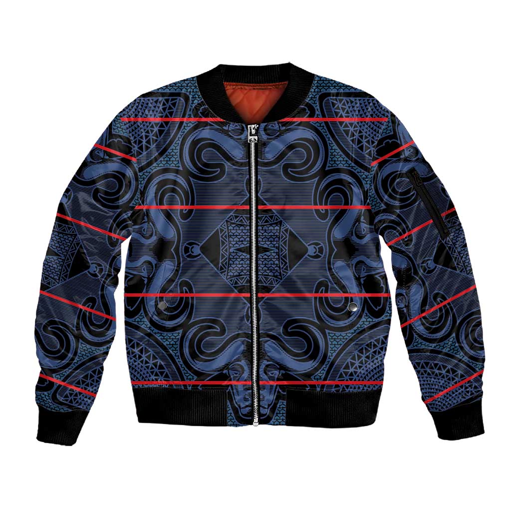 Basotho Blanket Sleeve Zip Bomber Jacket Lesotho Motlatsi Seanamarena Heritage - Blue - African Pride