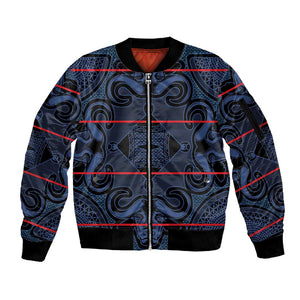 Basotho Blanket Sleeve Zip Bomber Jacket Lesotho Motlatsi Seanamarena Heritage - Blue - African Pride