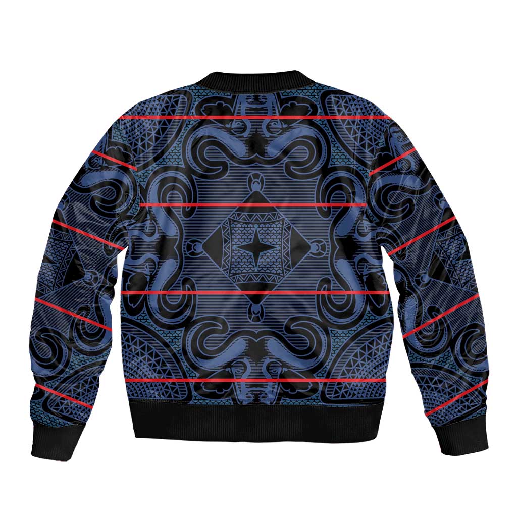Basotho Blanket Sleeve Zip Bomber Jacket Lesotho Motlatsi Seanamarena Heritage - Blue - African Pride