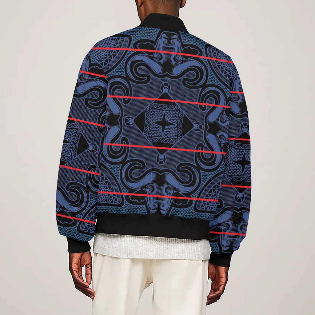 Basotho Blanket Sleeve Zip Bomber Jacket Lesotho Motlatsi Seanamarena Heritage - Blue - African Pride