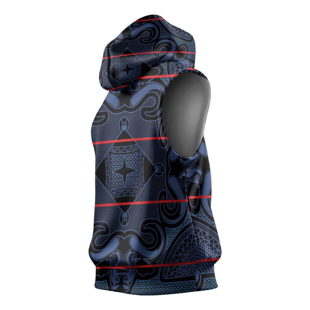 Basotho Blanket Sleeveless Hoodie Lesotho Motlatsi Seanamarena Heritage - Blue - African Pride