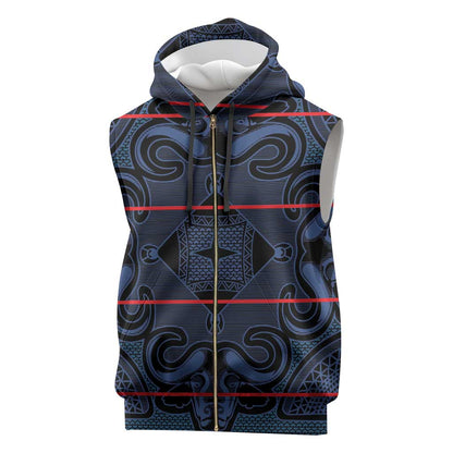 Basotho Blanket Sleeveless Zip Hoodie Lesotho Motlatsi Seanamarena Heritage - Blue - African Pride