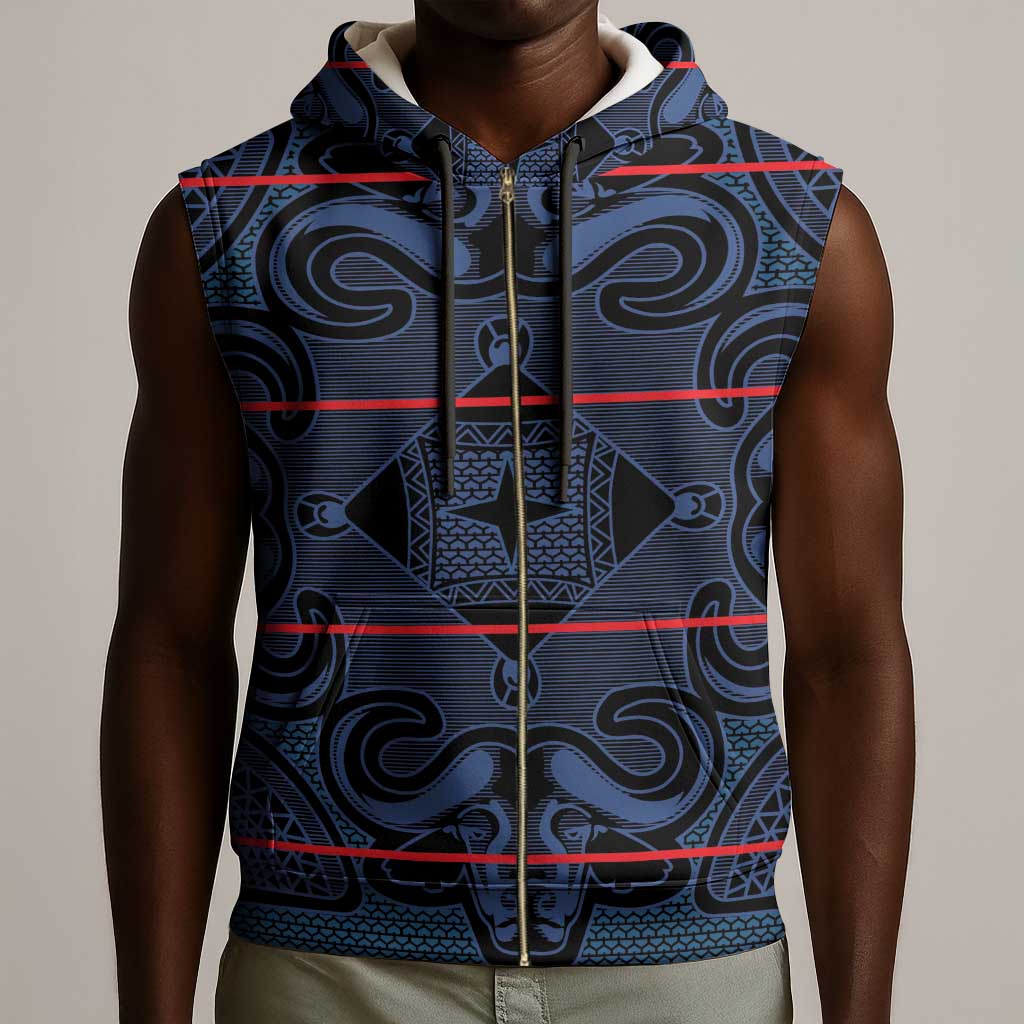 Basotho Blanket Sleeveless Zip Hoodie Lesotho Motlatsi Seanamarena Heritage - Blue - African Pride