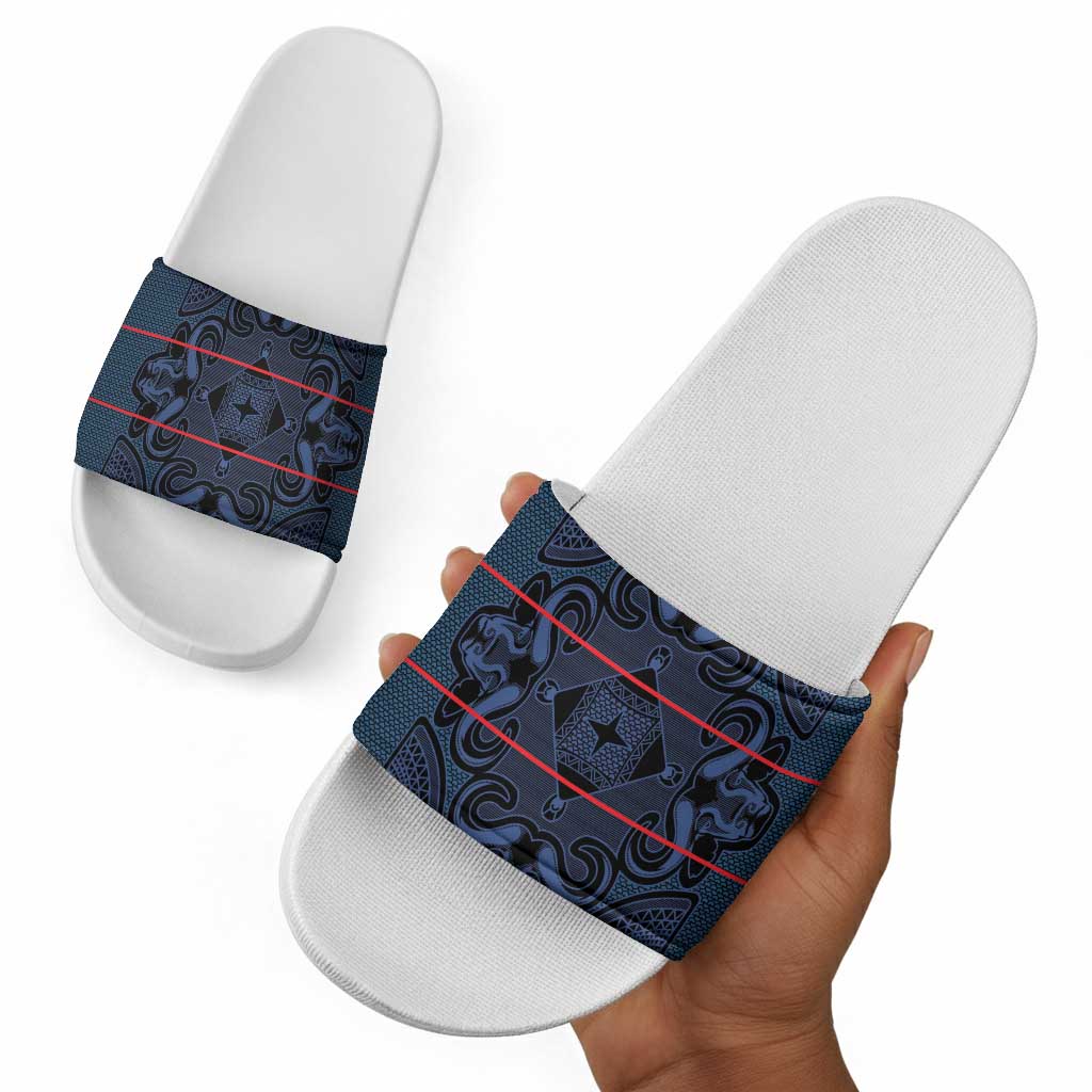 Lesotho Seanamarena - Motlatsi Slide Sandals Basotho Traditional Blanket Style - Blue