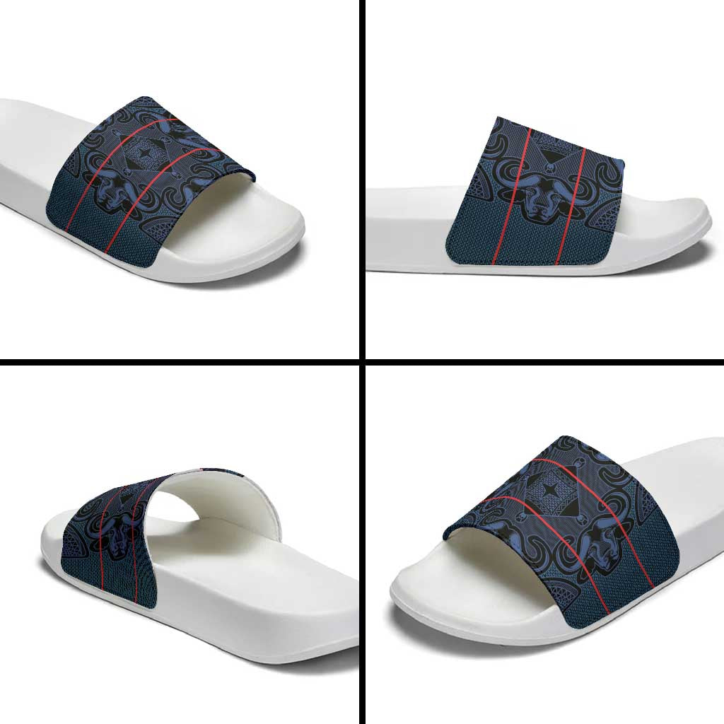 Lesotho Seanamarena - Motlatsi Slide Sandals Basotho Traditional Blanket Style - Blue