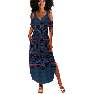 Basotho Blanket Summer Maxi Dress Lesotho Motlatsi Seanamarena Heritage - Blue - African Pride