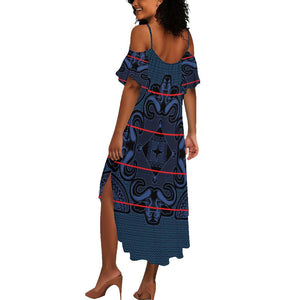 Basotho Blanket Summer Maxi Dress Lesotho Motlatsi Seanamarena Heritage - Blue - African Pride