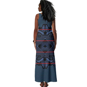 Basotho Blanket Tank Maxi Dress Lesotho Motlatsi Seanamarena Heritage - Blue - African Pride